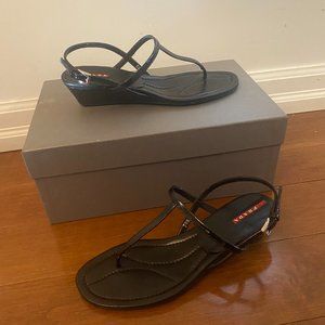 Prada thong sandals low wedge